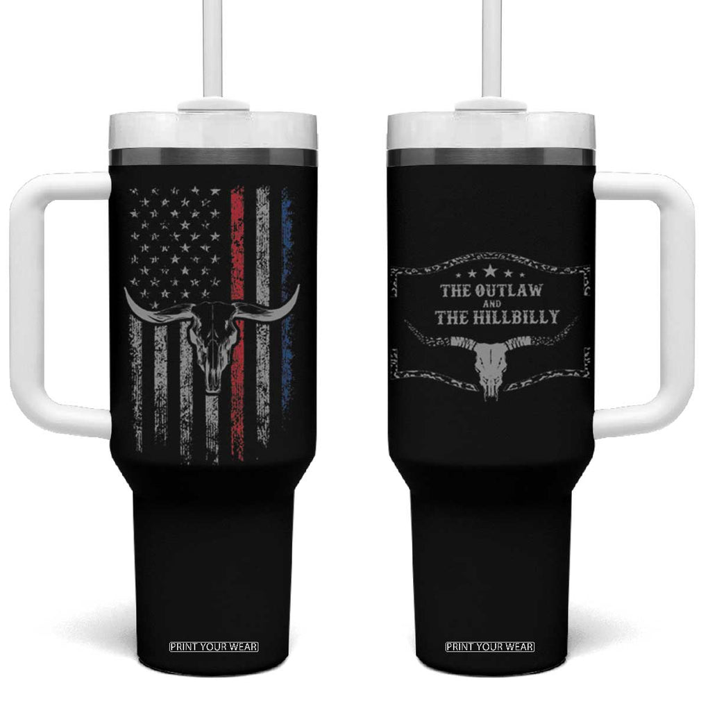 Trump Vance 2024 Election Tumbler With Handle Outlaw and Hillbilly Pro 45 Cow Skull Rodeo Western USA Flag TB10 One Size: 40 oz Black Print Your Wear