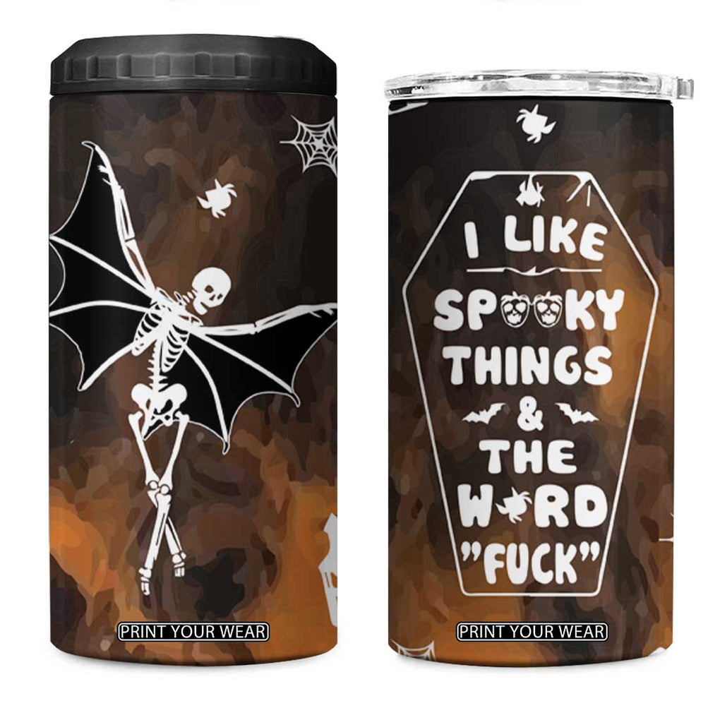 Ballerina Dancing Skeleton 4 in 1 Can Cooler Tumbler I Like Spooky Things & The Word Fuck Ballet Dance Bat Wings Funny Halloween Gifts TB10 One Size: 16 oz Black Print Your Wear