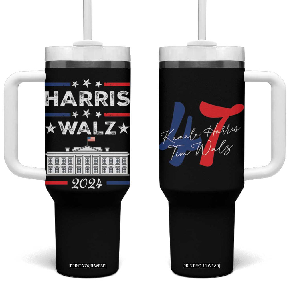 Harris Walz 2024 Election Tumbler With Handle A Woman's Place Is In The White House 47th President Vote Blue Kamala TB10 One Size: 40 oz Black Print Your Wear