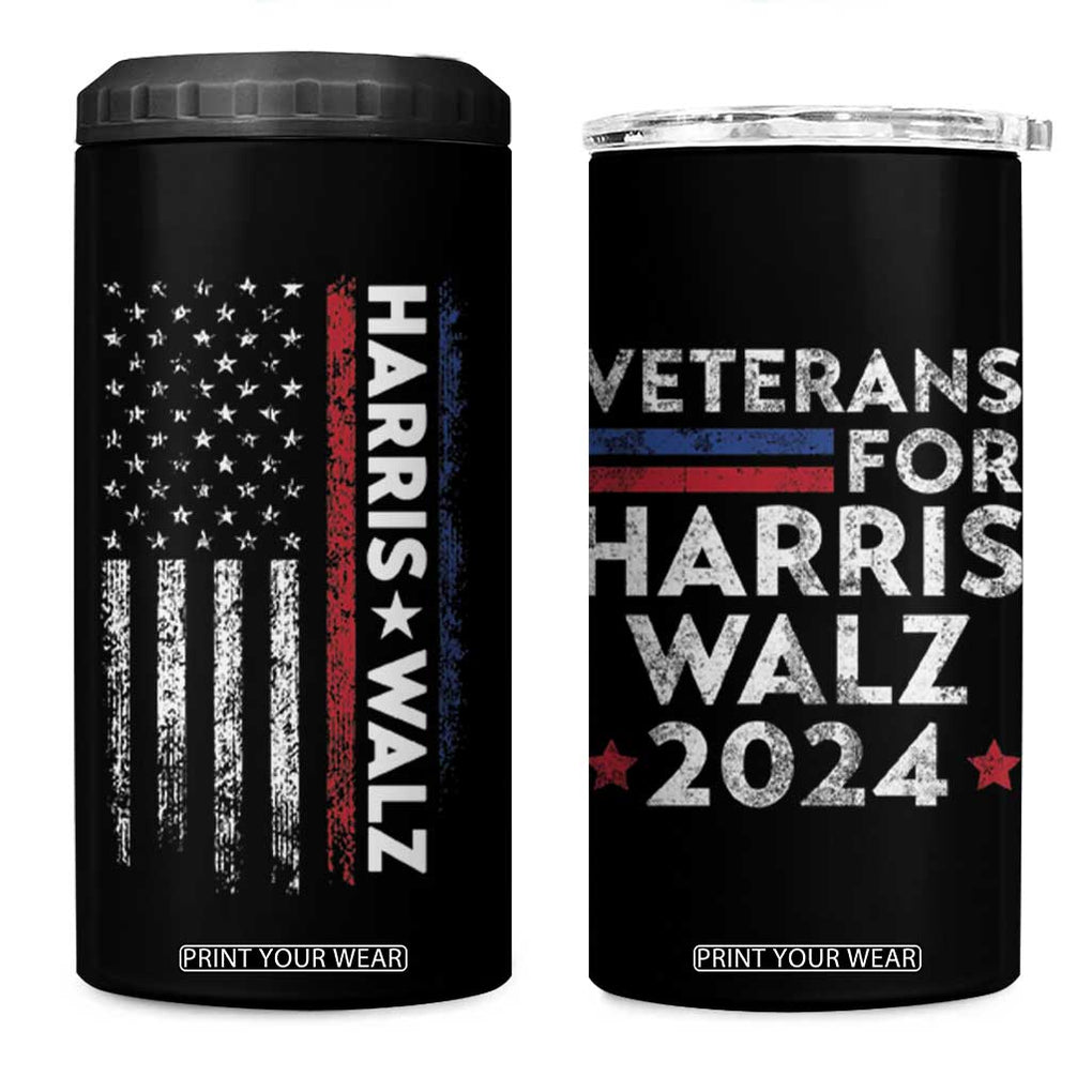 Kamala Harris Tim Walz 2024 Election 4 in 1 Can Cooler Tumbler Veterans For Harris Walz Grandpa Dad Gifts American Flag TB10 One Size: 16 oz Black Print Your Wear