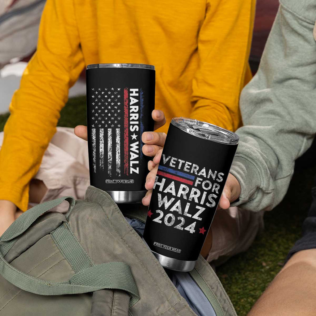 Kamala Harris Tim Walz 2024 Election Tumbler Cup Veterans For Harris Walz Grandpa Dad Gifts American Flag TB10 Print Your Wear