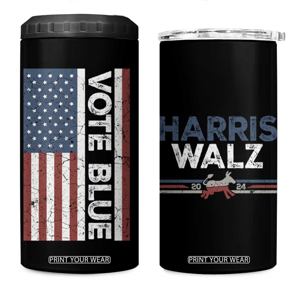 Kamala Harris Tim Walz 2024 Election 4 in 1 Can Cooler Tumbler for President American Flag TB10 One Size: 16 oz Black Print Your Wear