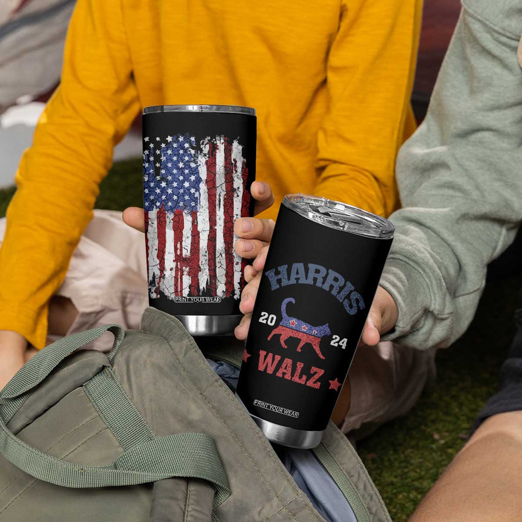 Kamala Harris Tim Walz 2024 Election Tumbler Cup Cat Ladies Vote for Kamala President American Flag TB10 Print Your Wear