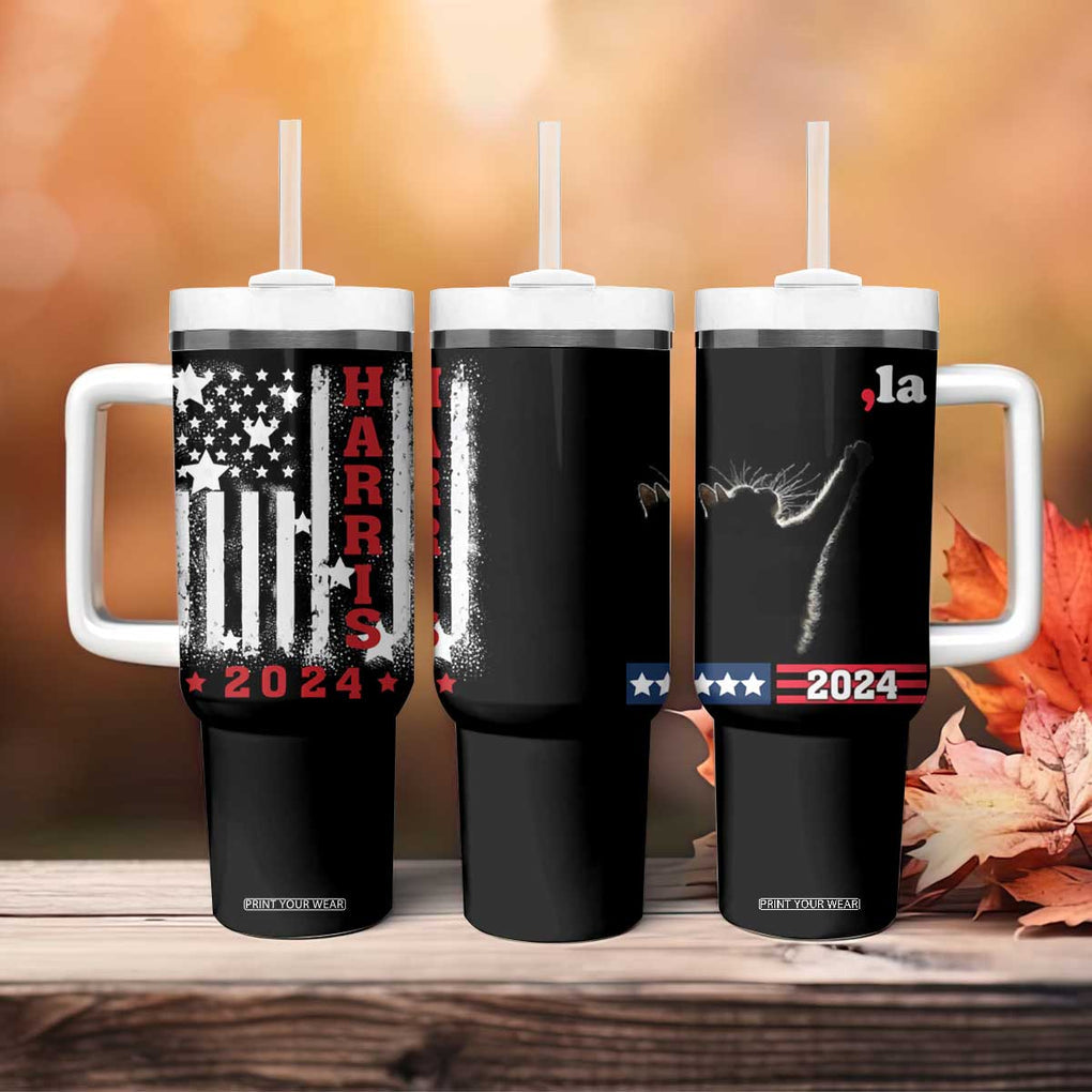 Cat Ladies for Kamala President Tumbler With Handle Comma-La Harris 2024 Election Funny Kitty American Flag TB10 Print Your Wear