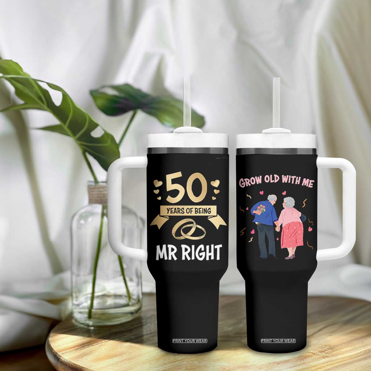 50th Wedding Anniversary For Couples Tumbler With Handle 50 Years Of Being Mr Right Parents Golden Anniversary Gifts TB10 Print Your Wear