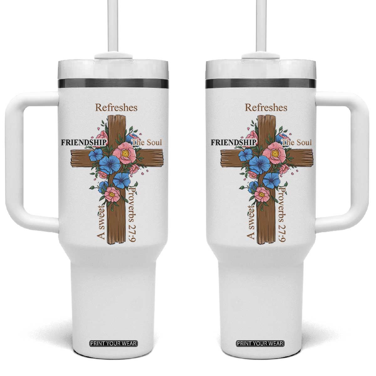 Friendship Gifts for Women Tumbler With Handle A Sweet Friendship Refreshes The Soul Christian Gift TB10 One Size: 40 oz Black Print Your Wear