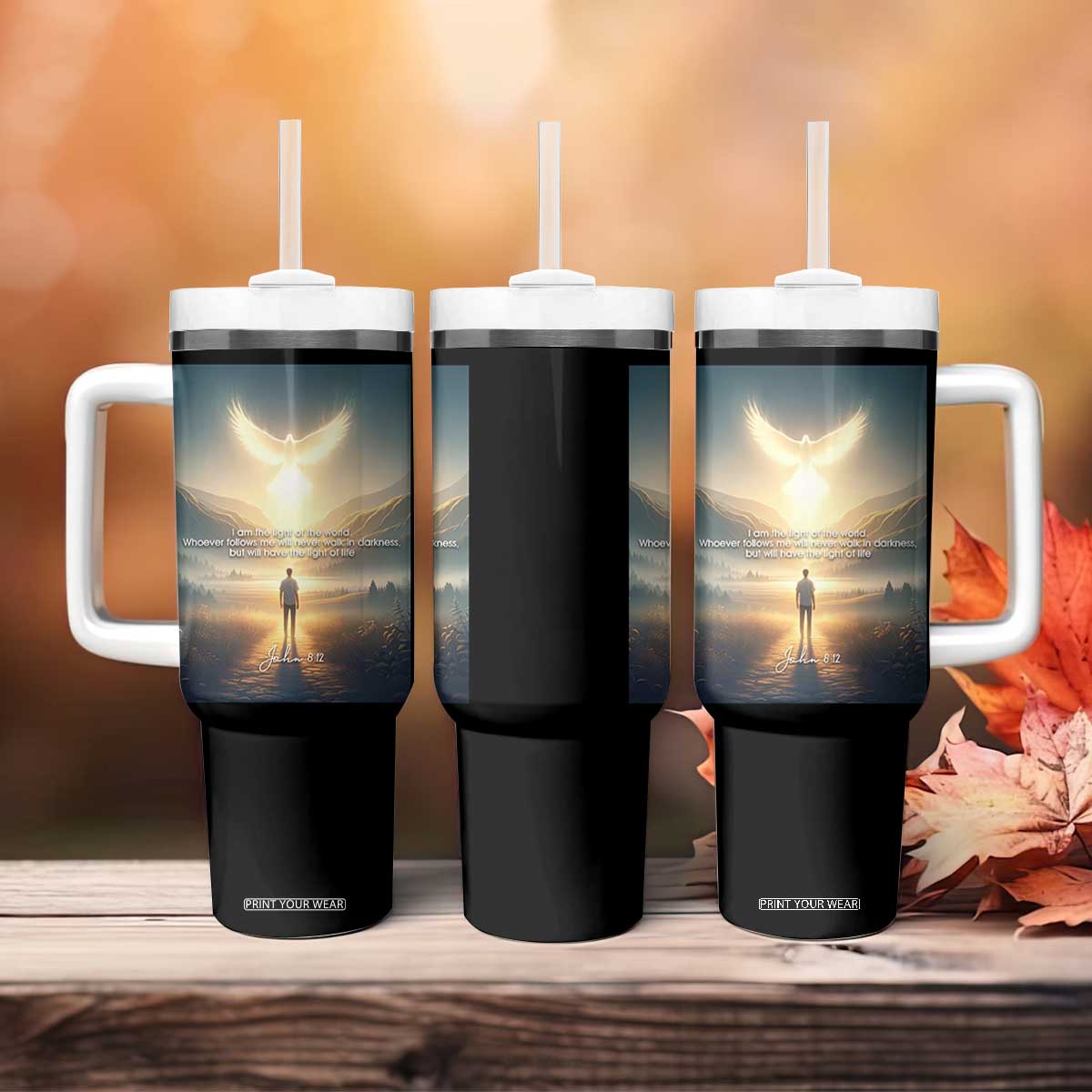 Christian Gifts Tumbler With Handle I Am The Light of The World Bible Verse John 8:12 TB10 Print Your Wear