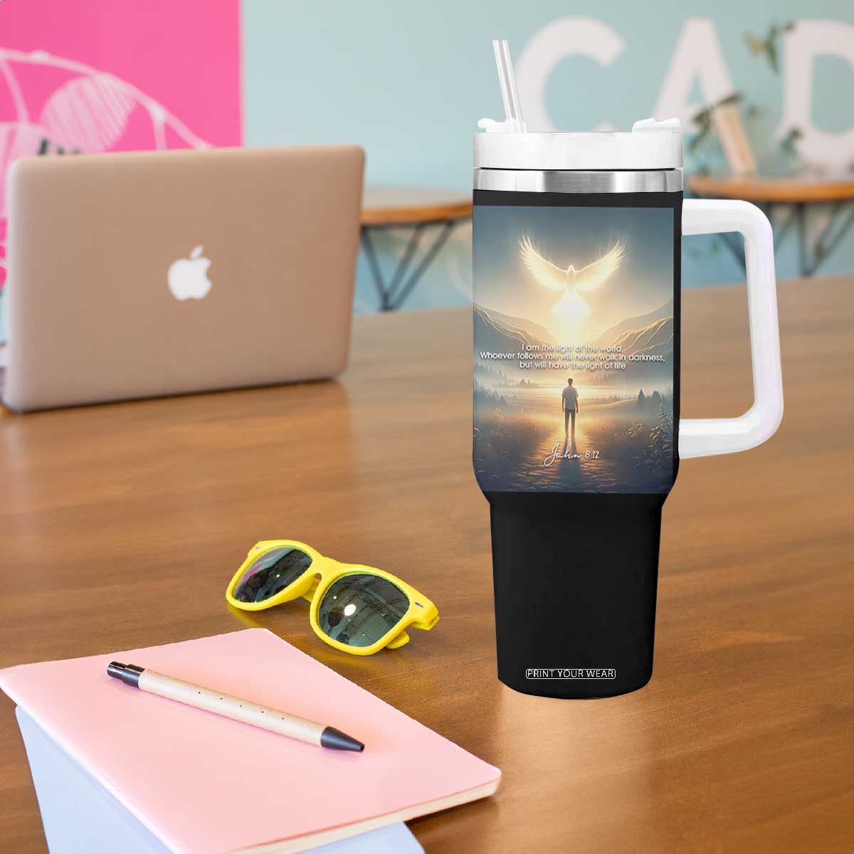 Christian Gifts Tumbler With Handle I Am The Light of The World Bible Verse John 8:12 TB10 Print Your Wear