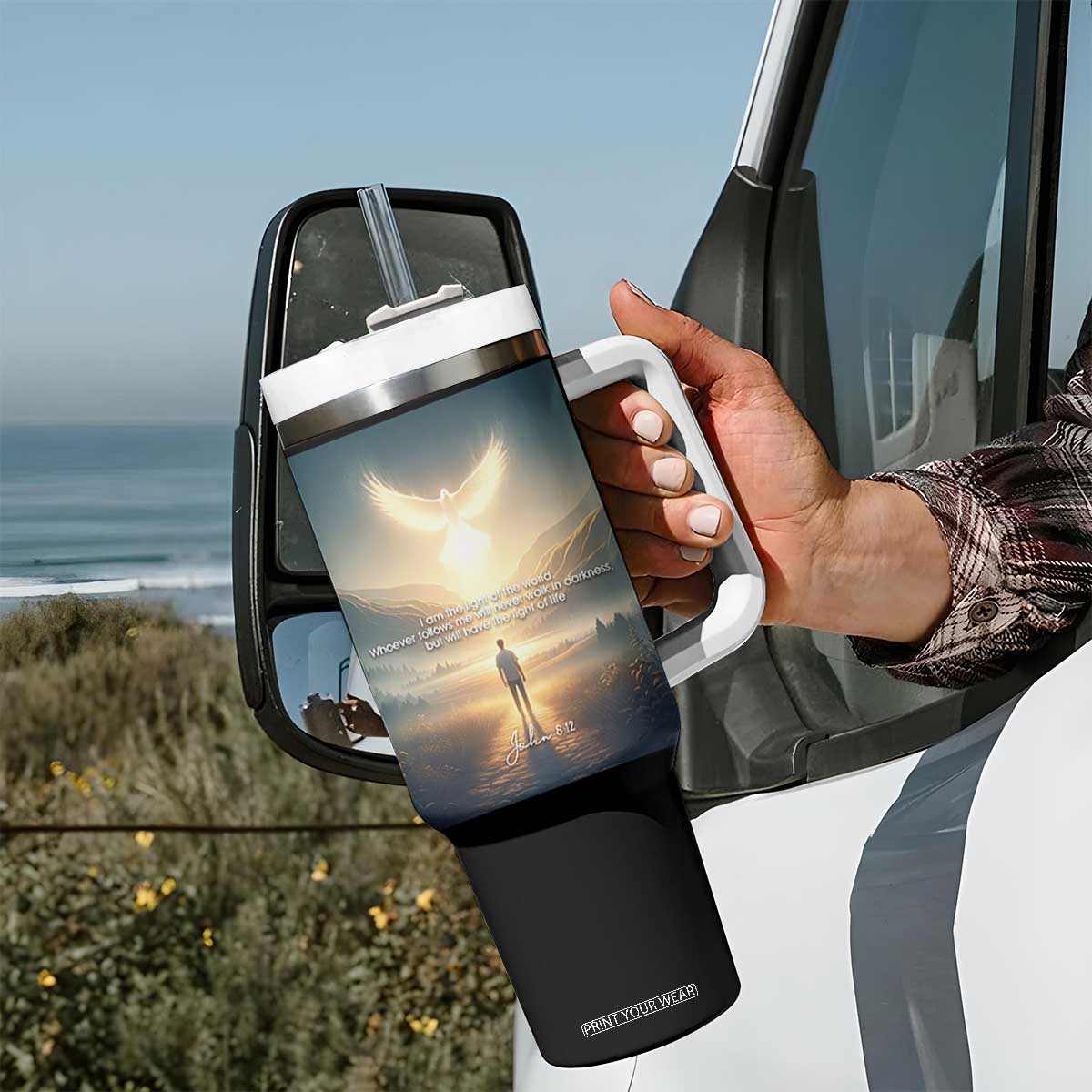 Christian Gifts Tumbler With Handle I Am The Light of The World Bible Verse John 8:12 TB10 Print Your Wear