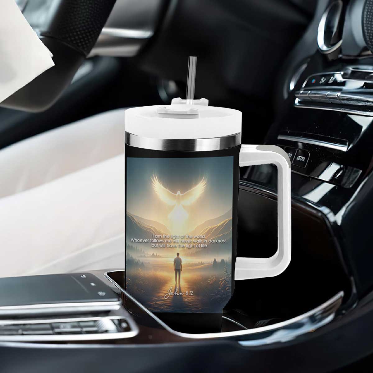 Christian Gifts Tumbler With Handle I Am The Light of The World Bible Verse John 8:12 TB10 Print Your Wear