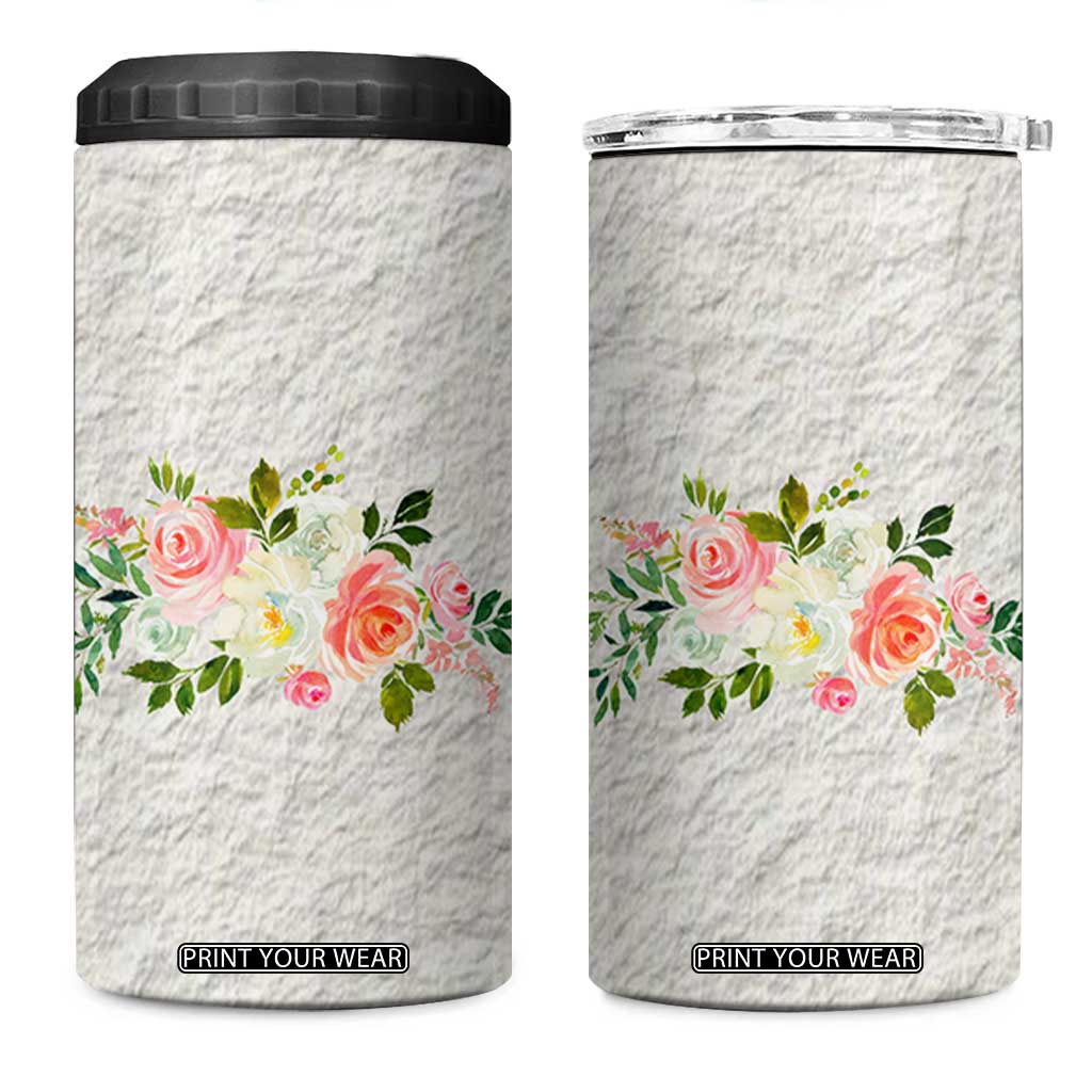 Abundant Blooms 4 in 1 Can Cooler Tumbler Soft Pink Rose Bouquet Garden Aesthetic Elegant Floral TB10 One Size: 16 oz Cream Print Your Wear