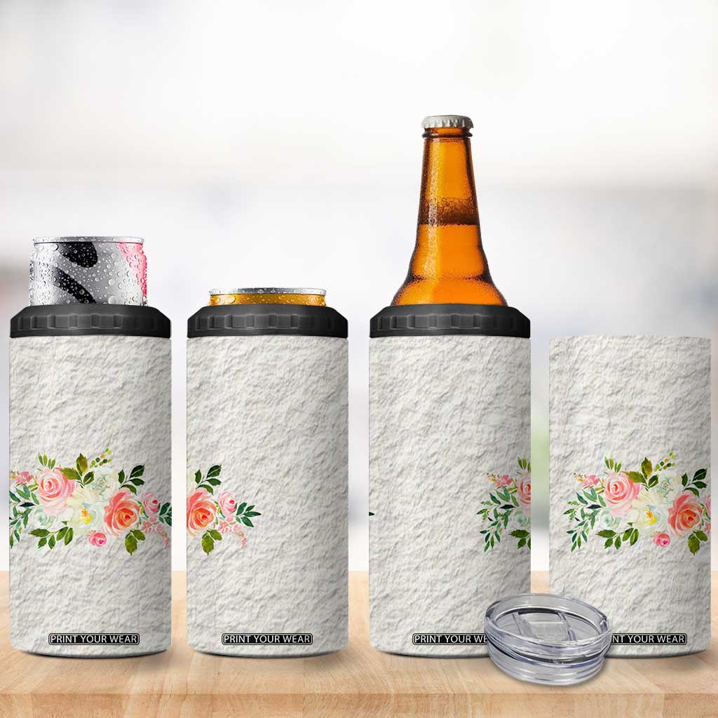 Abundant Blooms 4 in 1 Can Cooler Tumbler Soft Pink Rose Bouquet Garden Aesthetic Elegant Floral TB10 Print Your Wear