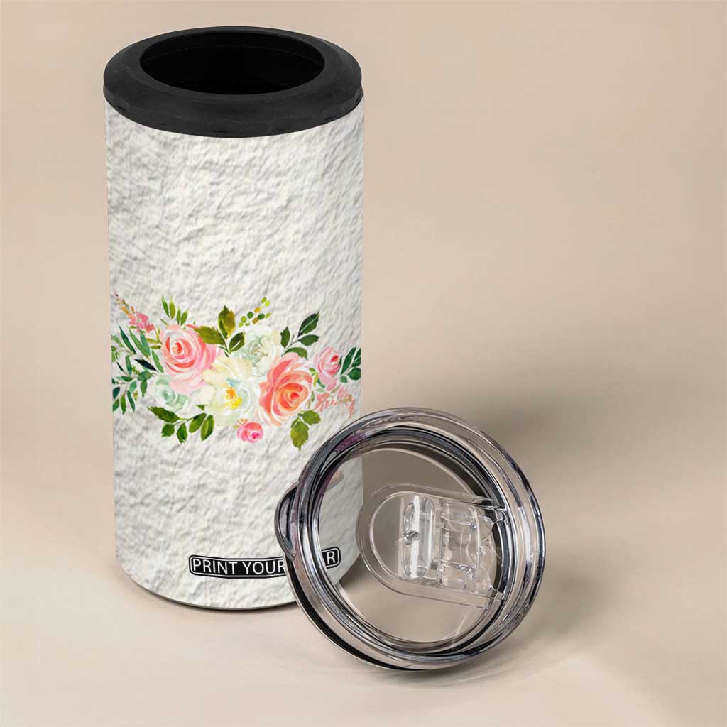Abundant Blooms 4 in 1 Can Cooler Tumbler Soft Pink Rose Bouquet Garden Aesthetic Elegant Floral TB10 Print Your Wear