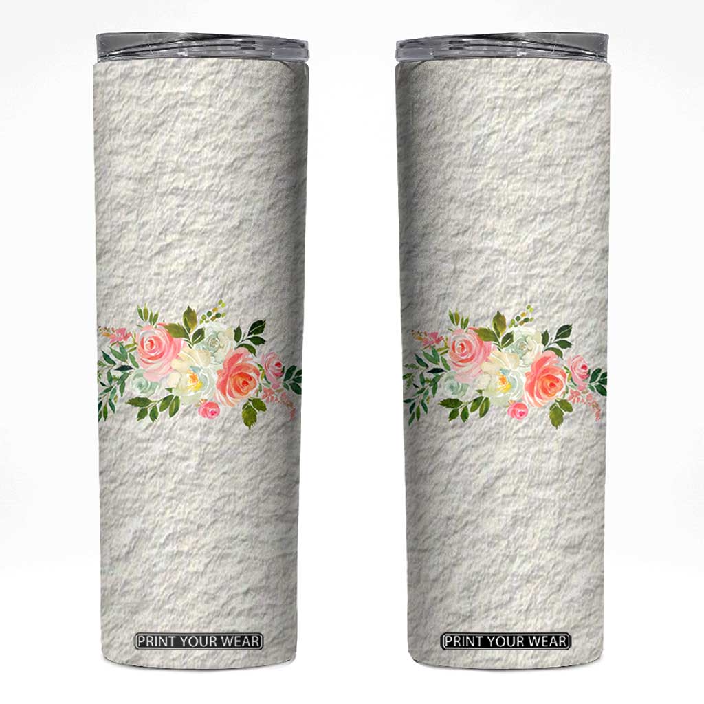 Abundant Blooms Skinny Tumbler Soft Pink Rose Bouquet Garden Aesthetic Elegant Floral TB10 Cream Print Your Wear
