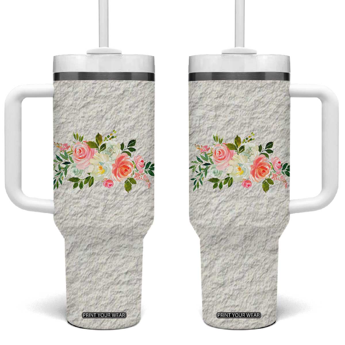Abundant Blooms Tumbler With Handle Soft Pink Rose Bouquet Garden Aesthetic Elegant Floral TB10 One Size: 40 oz Cream Print Your Wear