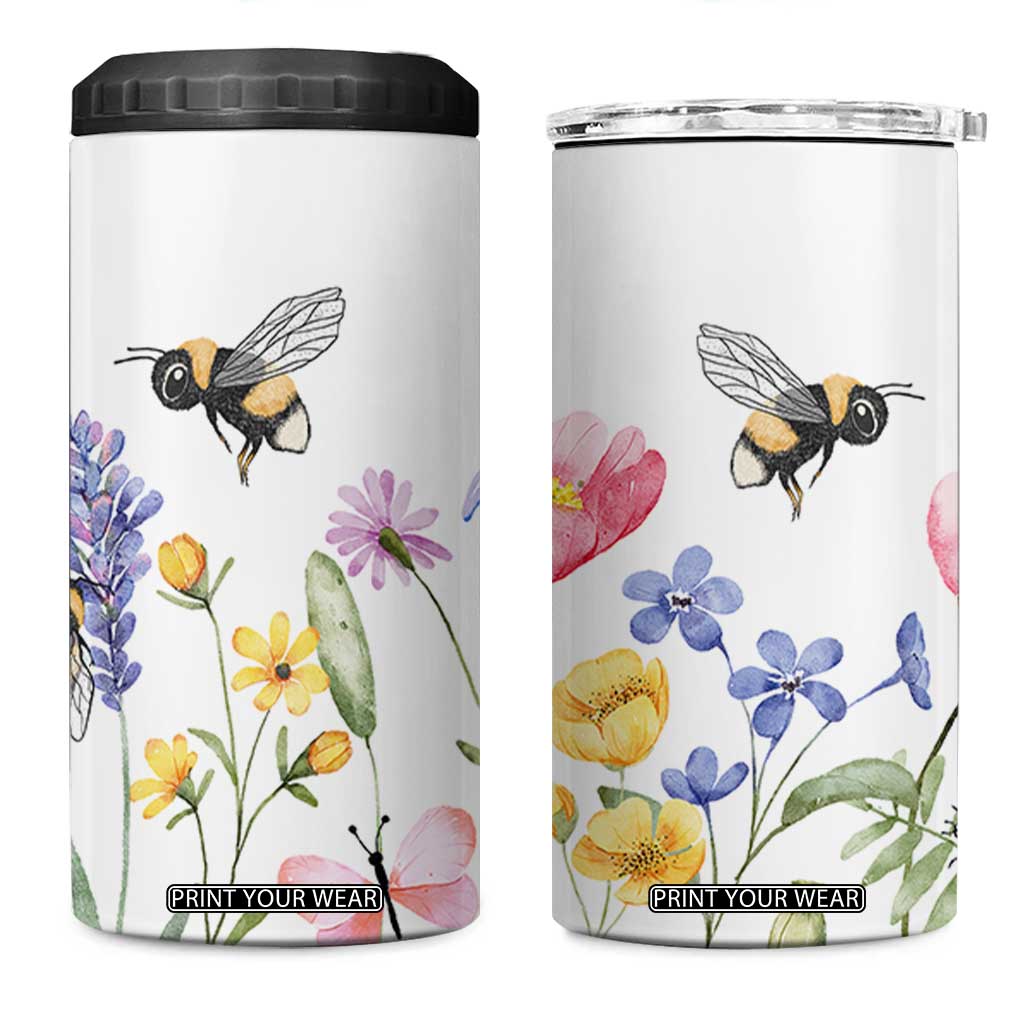 Vintage Spring Wildflower 4 in 1 Can Cooler Tumbler Bees Butterflies Floral Meadow TB10 One Size: 16 oz White Print Your Wear