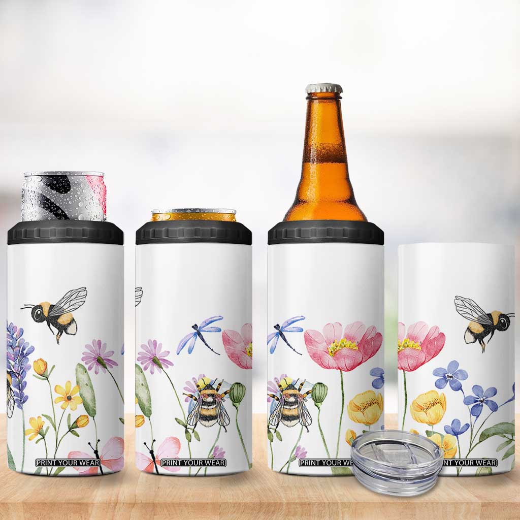 Vintage Spring Wildflower 4 in 1 Can Cooler Tumbler Bees Butterflies Floral Meadow TB10 Print Your Wear