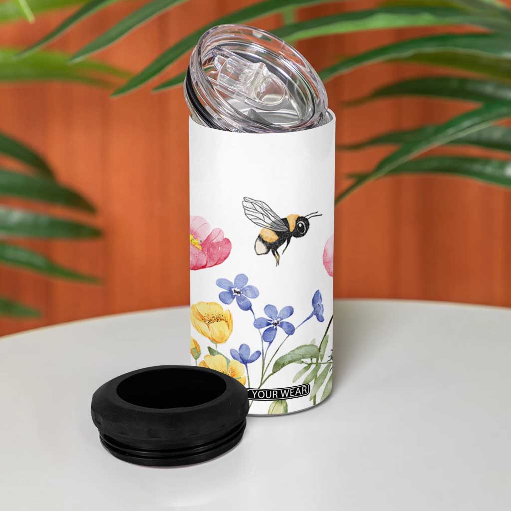 Vintage Spring Wildflower 4 in 1 Can Cooler Tumbler Bees Butterflies Floral Meadow TB10 Print Your Wear