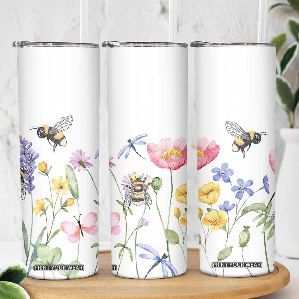 Vintage Spring Wildflower Skinny Tumbler Bees Butterflies Floral Meadow TB10 Print Your Wear