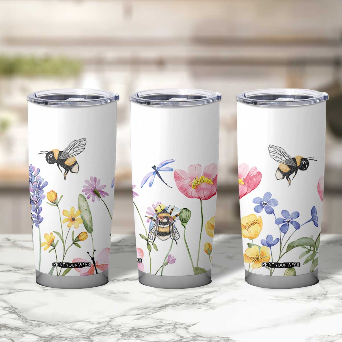 Vintage Spring Wildflower Tumbler Cup Bees Butterflies Floral Meadow TB10 Print Your Wear