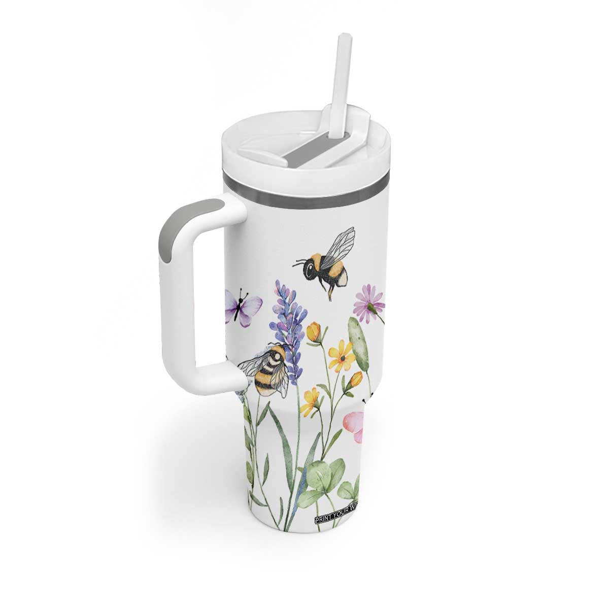 Vintage Spring Wildflower Tumbler With Handle Bees Butterflies Floral Meadow TB10 Print Your Wear