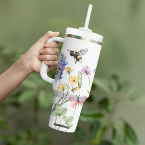 Vintage Spring Wildflower Tumbler With Handle Bees Butterflies Floral Meadow TB10 Print Your Wear