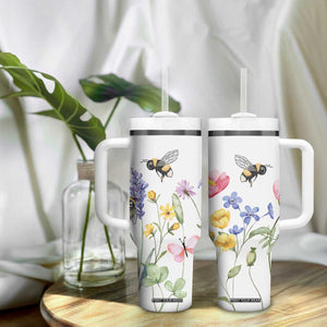 Vintage Spring Wildflower Tumbler With Handle Bees Butterflies Floral Meadow TB10 Print Your Wear