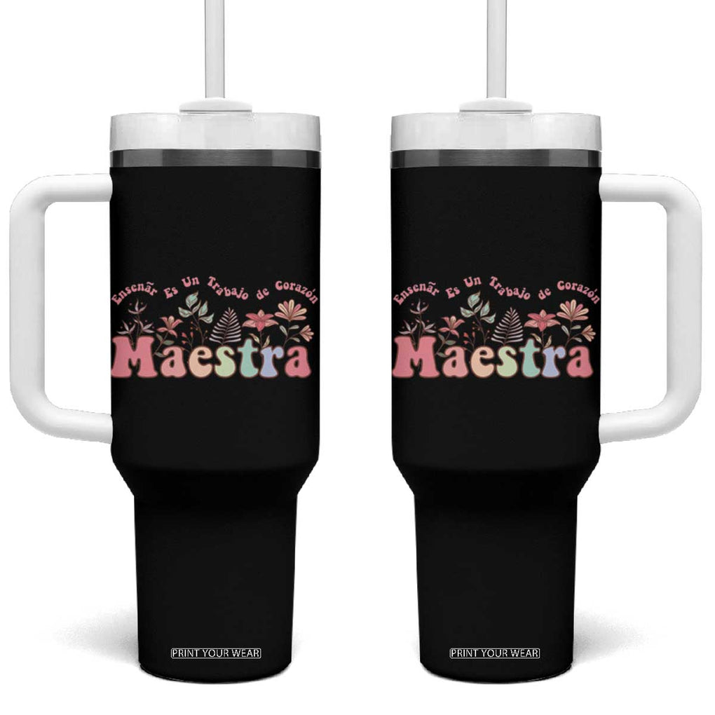 Maestra Tumbler With Handle Vintage Floral Spanish Teacher Appreciation Gift Back To School TB10 One Size: 40 oz Black Print Your Wear