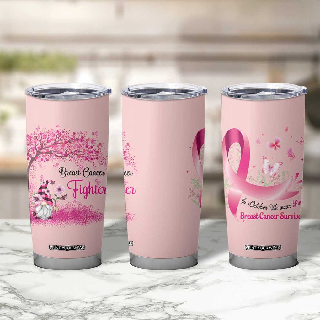 Breast Cancer Awareness Tumbler Cup In October We Wear Pink Cute Gnome TB10 Print Your Wear