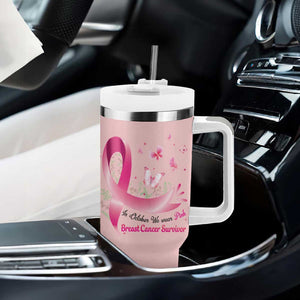 Breast Cancer Awareness Tumbler With Handle In October We Wear Pink Cute Gnome TB10 Print Your Wear