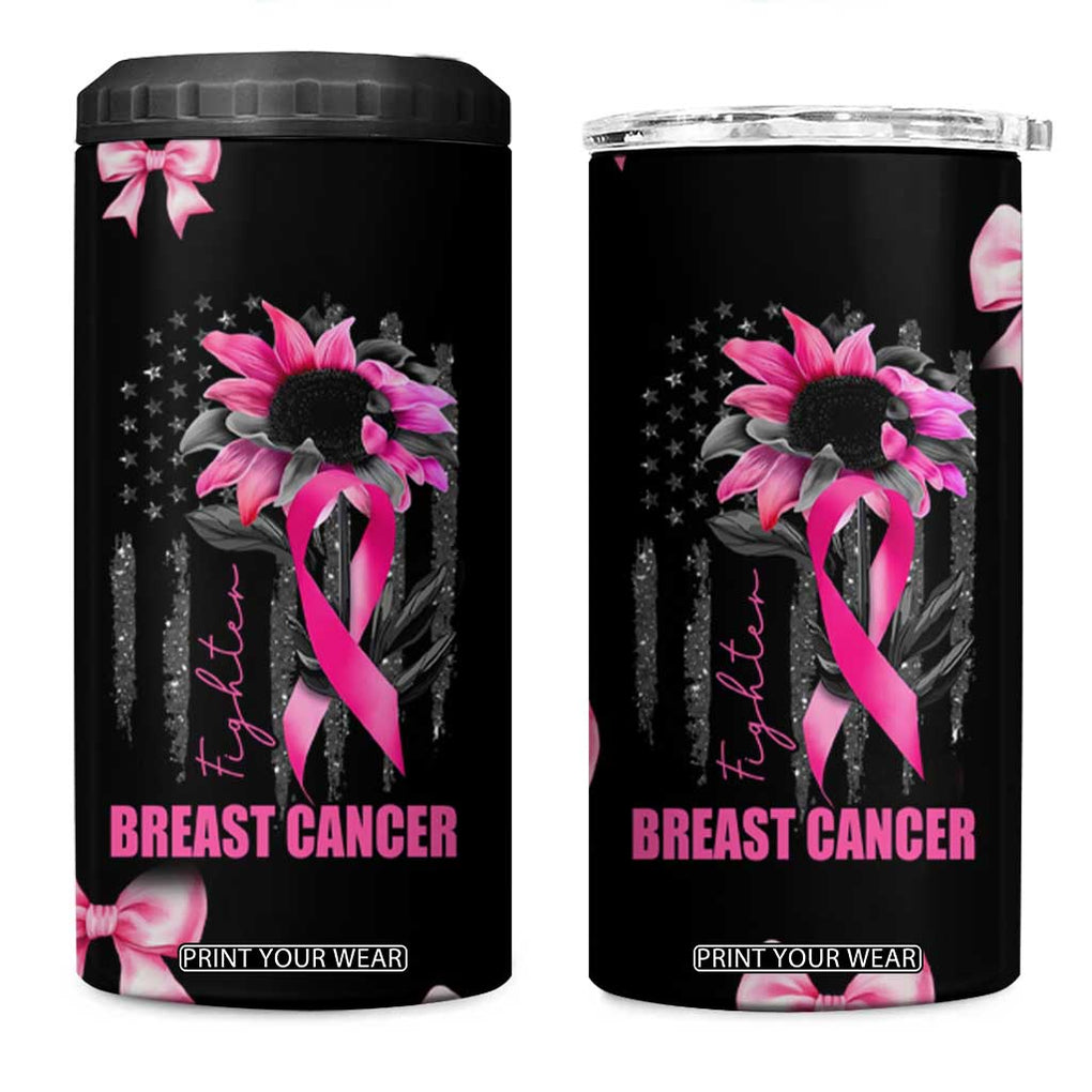 Breast Cancer Survivor 4 in 1 Can Cooler Tumbler Pink Ribbon Sunflower USA Flag TB10 One Size: 16 oz Black Print Your Wear