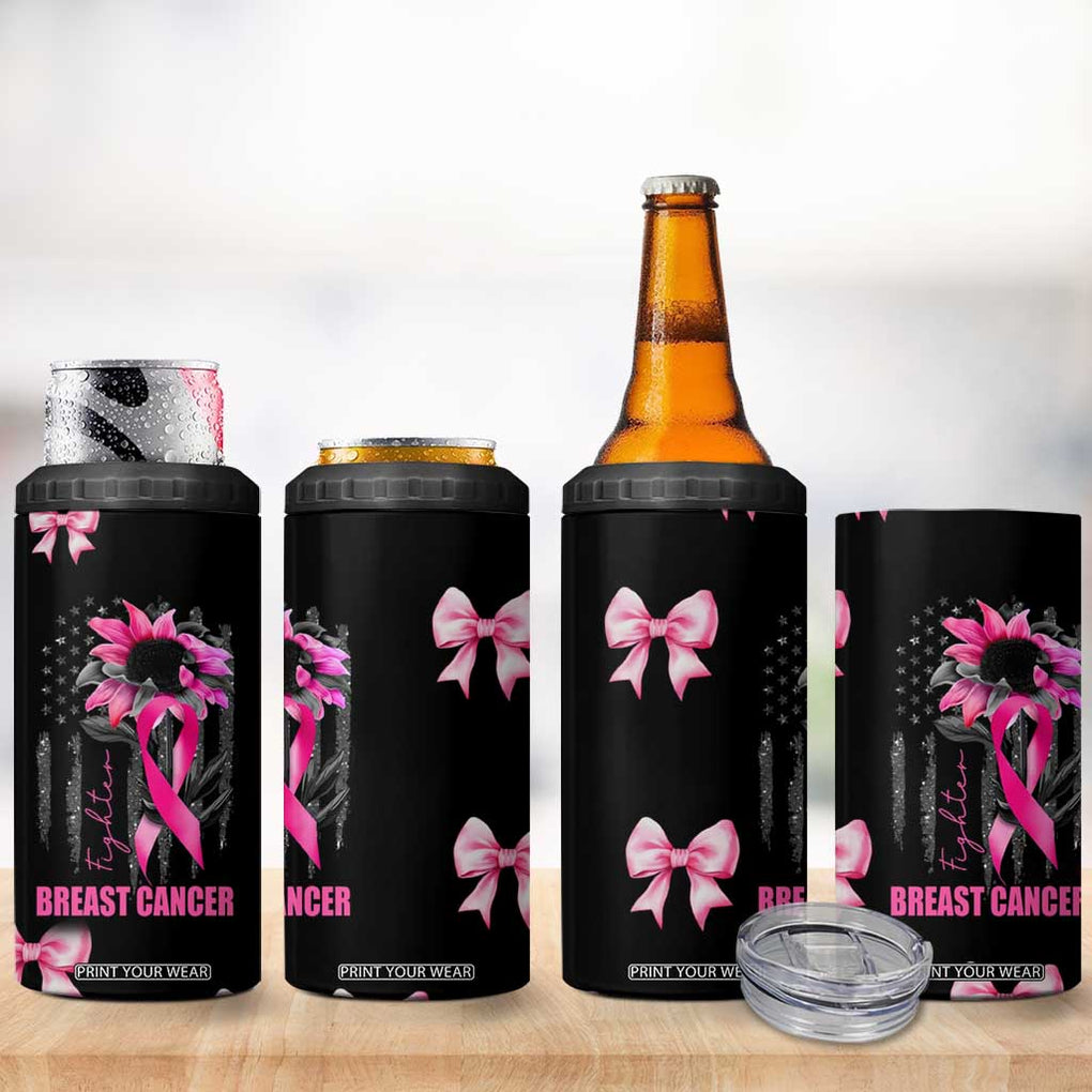 Breast Cancer Survivor 4 in 1 Can Cooler Tumbler Pink Ribbon Sunflower USA Flag TB10 Print Your Wear