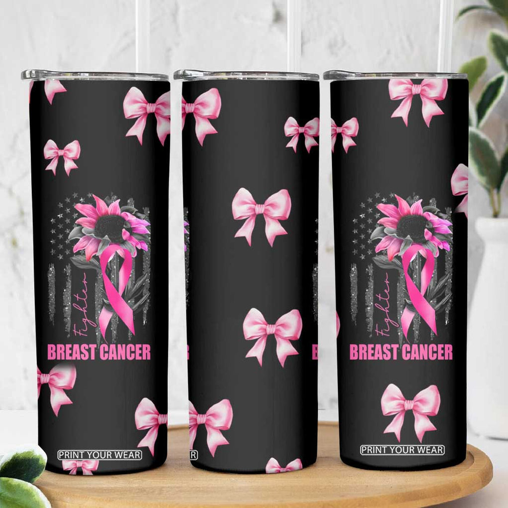 Breast Cancer Survivor Skinny Tumbler Pink Ribbon Sunflower USA Flag TB10 Print Your Wear