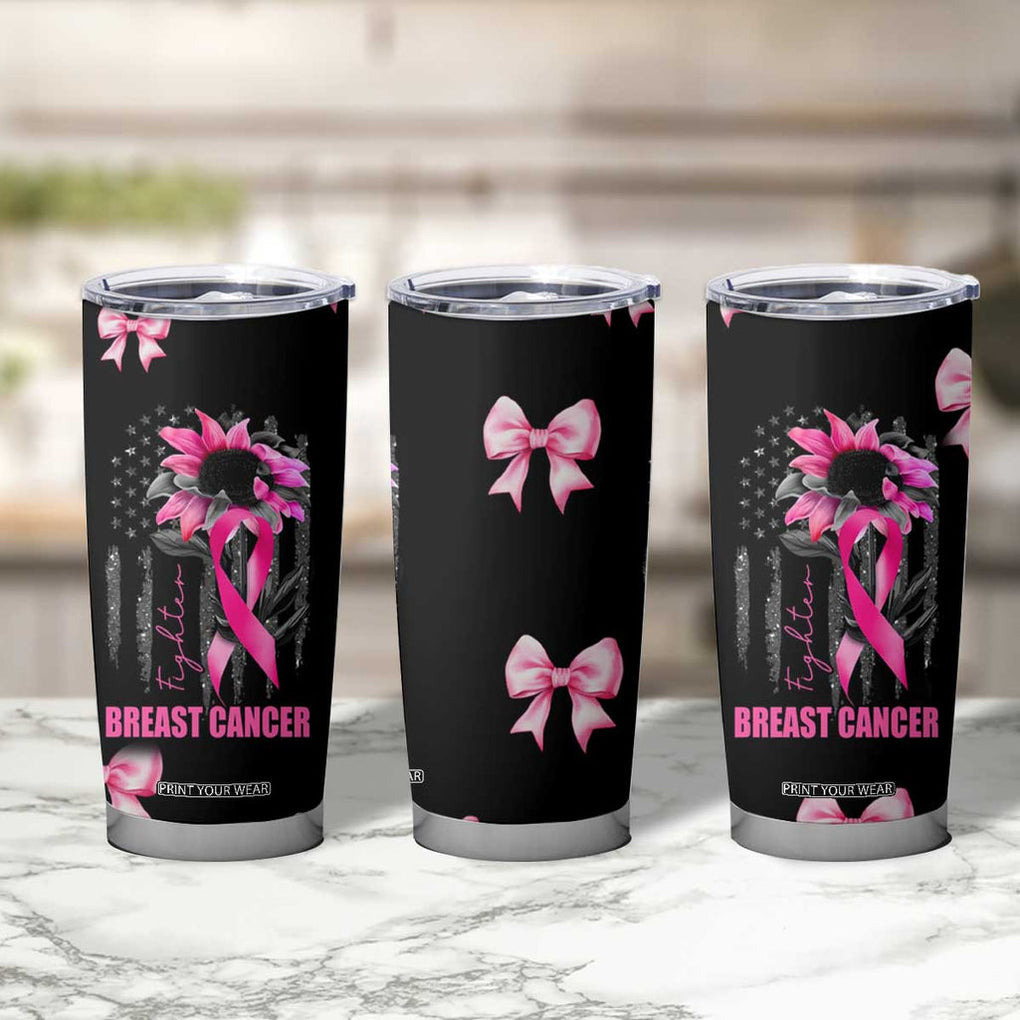 Breast Cancer Survivor Tumbler Cup Pink Ribbon Sunflower USA Flag TB10 Print Your Wear