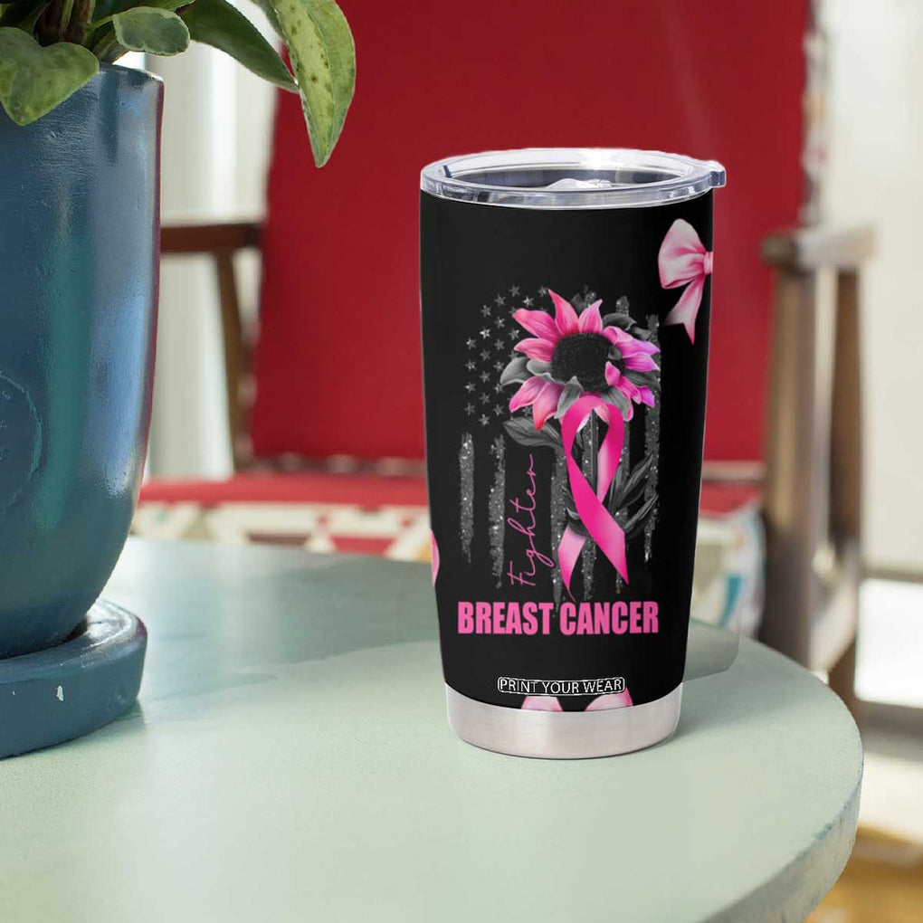 Breast Cancer Survivor Tumbler Cup Pink Ribbon Sunflower USA Flag TB10 Print Your Wear