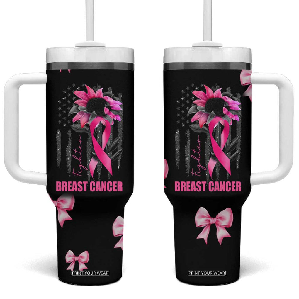 Breast Cancer Survivor Tumbler With Handle Pink Ribbon Sunflower USA Flag TB10 One Size: 40 oz Black Print Your Wear