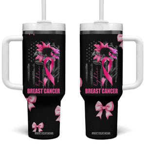 Breast Cancer Survivor Tumbler With Handle Pink Ribbon Sunflower USA Flag TB10 One Size: 40 oz Black Print Your Wear