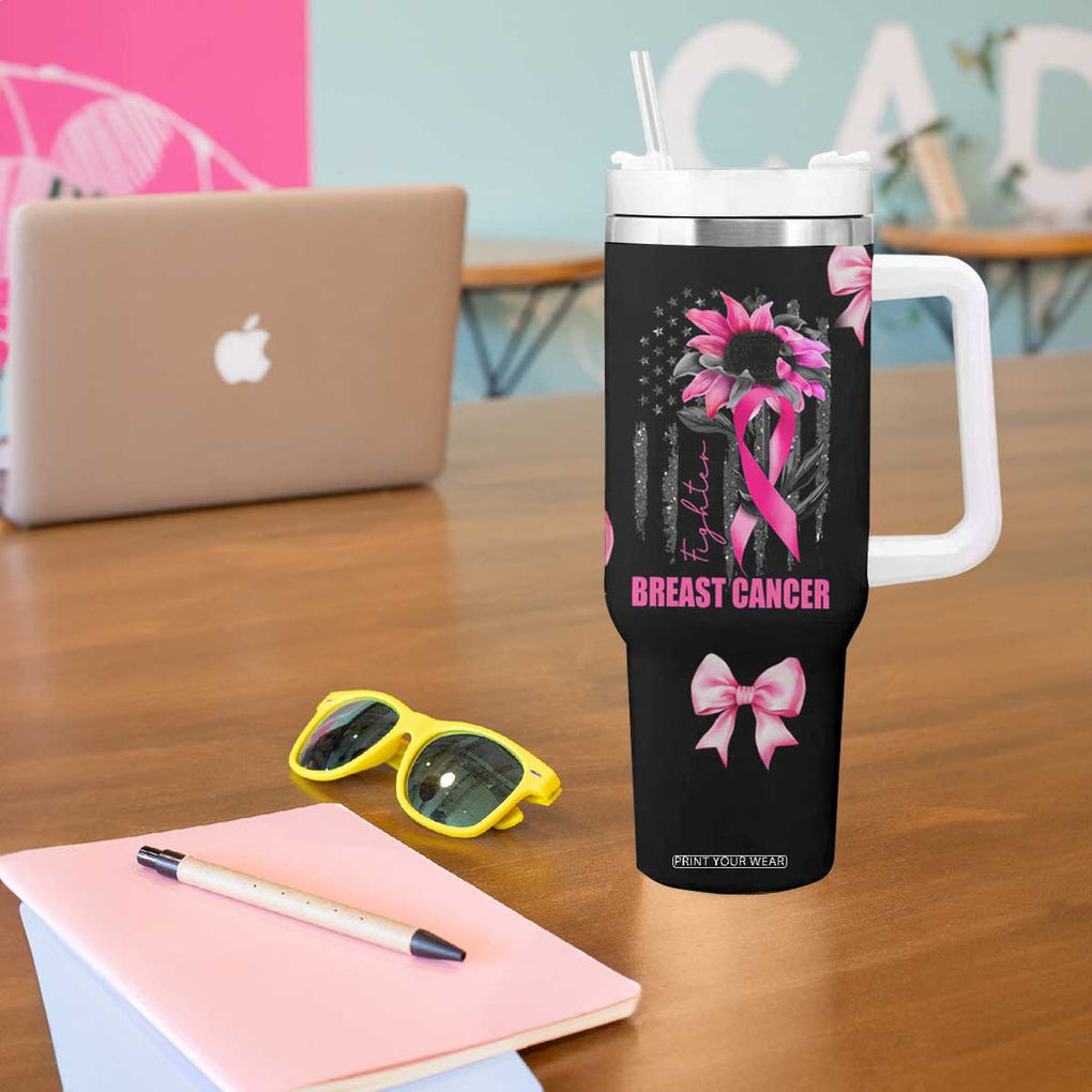Breast Cancer Survivor Tumbler With Handle Pink Ribbon Sunflower USA Flag TB10 Print Your Wear