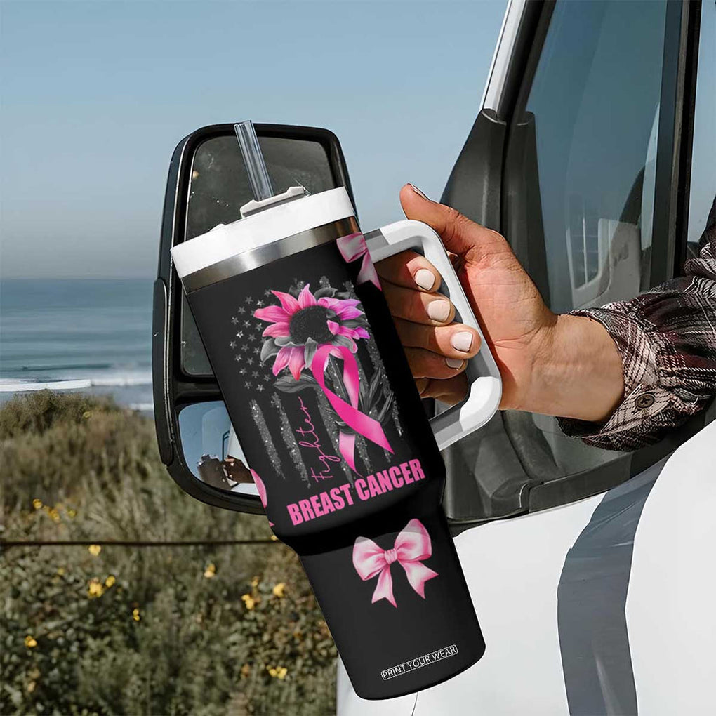 Breast Cancer Survivor Tumbler With Handle Pink Ribbon Sunflower USA Flag TB10 Print Your Wear