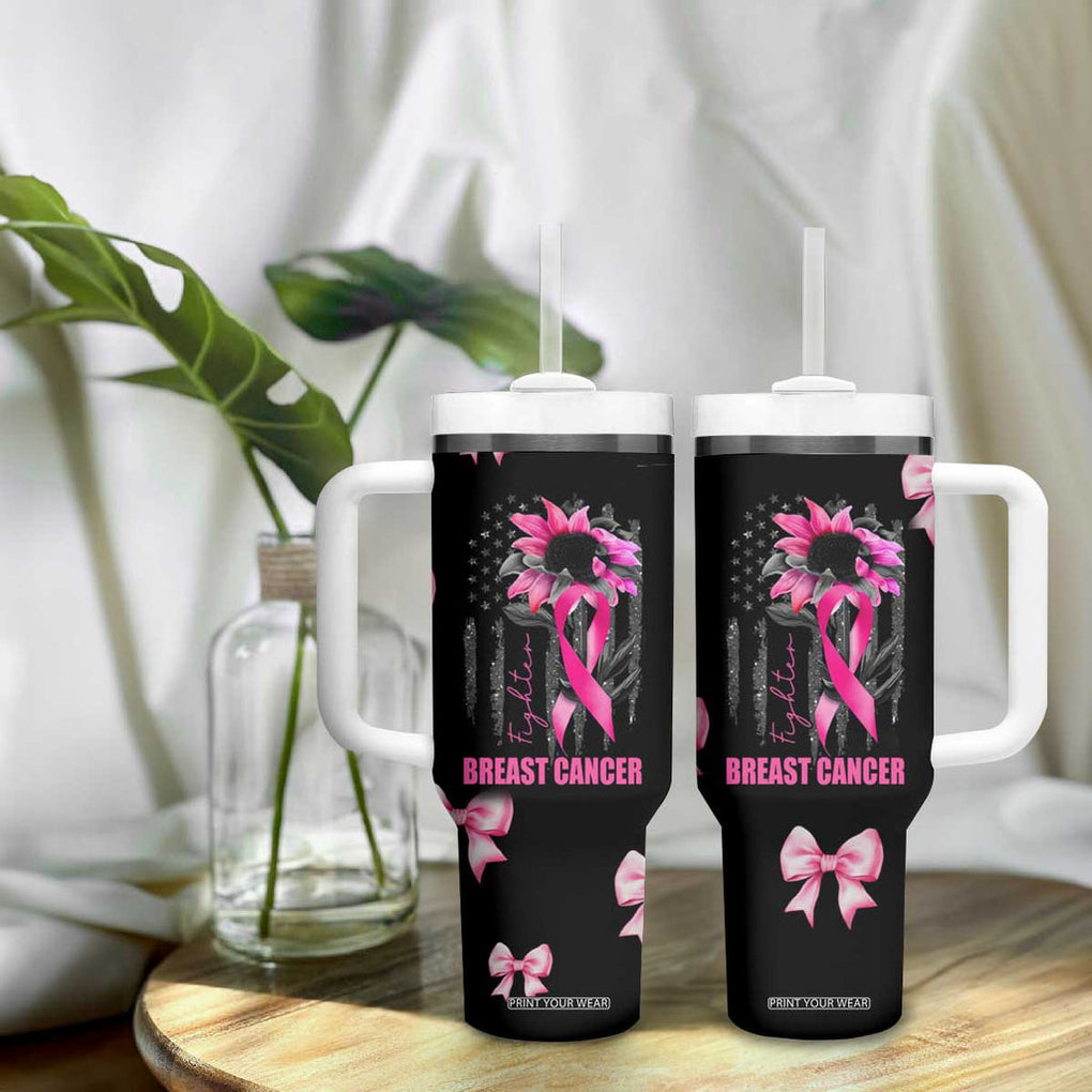 Breast Cancer Survivor Tumbler With Handle Pink Ribbon Sunflower USA Flag TB10 Print Your Wear