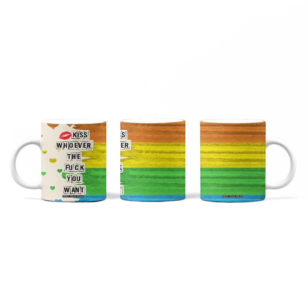 LGBTQ Pride Coffee Mug Kiss Whoever The Fuck You Want LGBT Rainbow Flag TB10 Print Your Wear