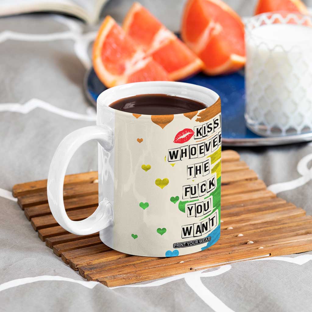 LGBTQ Pride Coffee Mug Kiss Whoever The Fuck You Want LGBT Rainbow Flag TB10 Print Your Wear