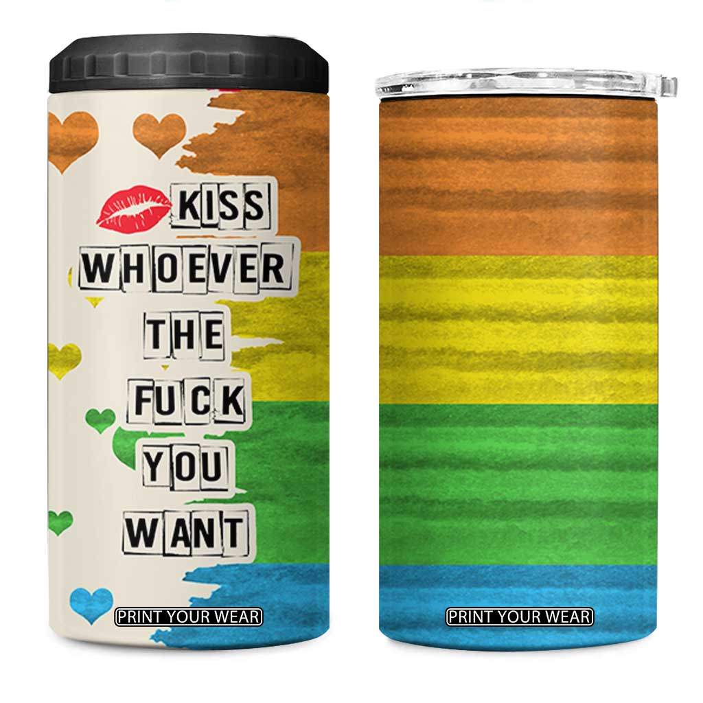 LGBTQ Pride 4 in 1 Can Cooler Tumbler Kiss Whoever The Fuck You Want LGBT Rainbow Flag TB10 One Size: 16 oz Rainbow Print Your Wear