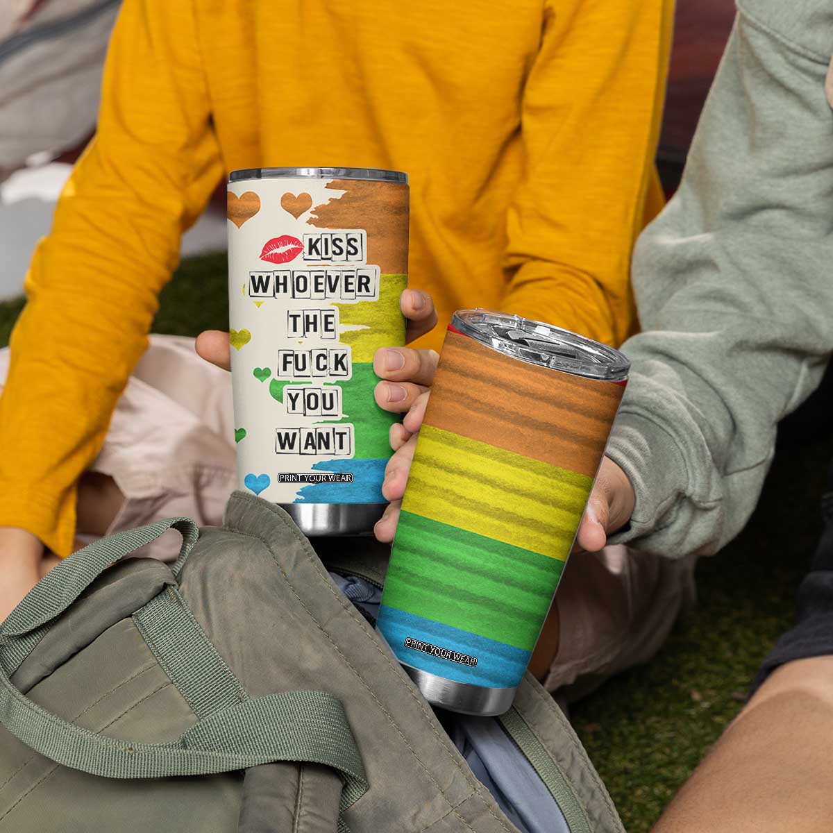 LGBTQ Pride Tumbler Cup Kiss Whoever The Fuck You Want LGBT Rainbow Flag TB10 Print Your Wear