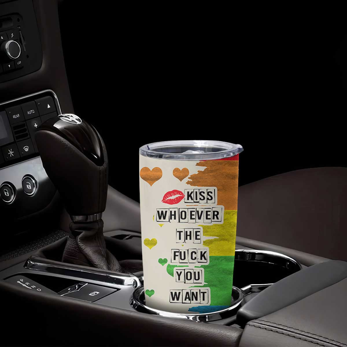 LGBTQ Pride Tumbler Cup Kiss Whoever The Fuck You Want LGBT Rainbow Flag TB10 Print Your Wear