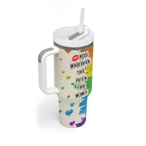 LGBTQ Pride Tumbler With Handle Kiss Whoever The Fuck You Want LGBT Rainbow Flag TB10 Print Your Wear