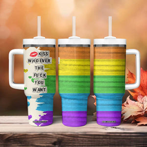 LGBTQ Pride Tumbler With Handle Kiss Whoever The Fuck You Want LGBT Rainbow Flag TB10 Print Your Wear
