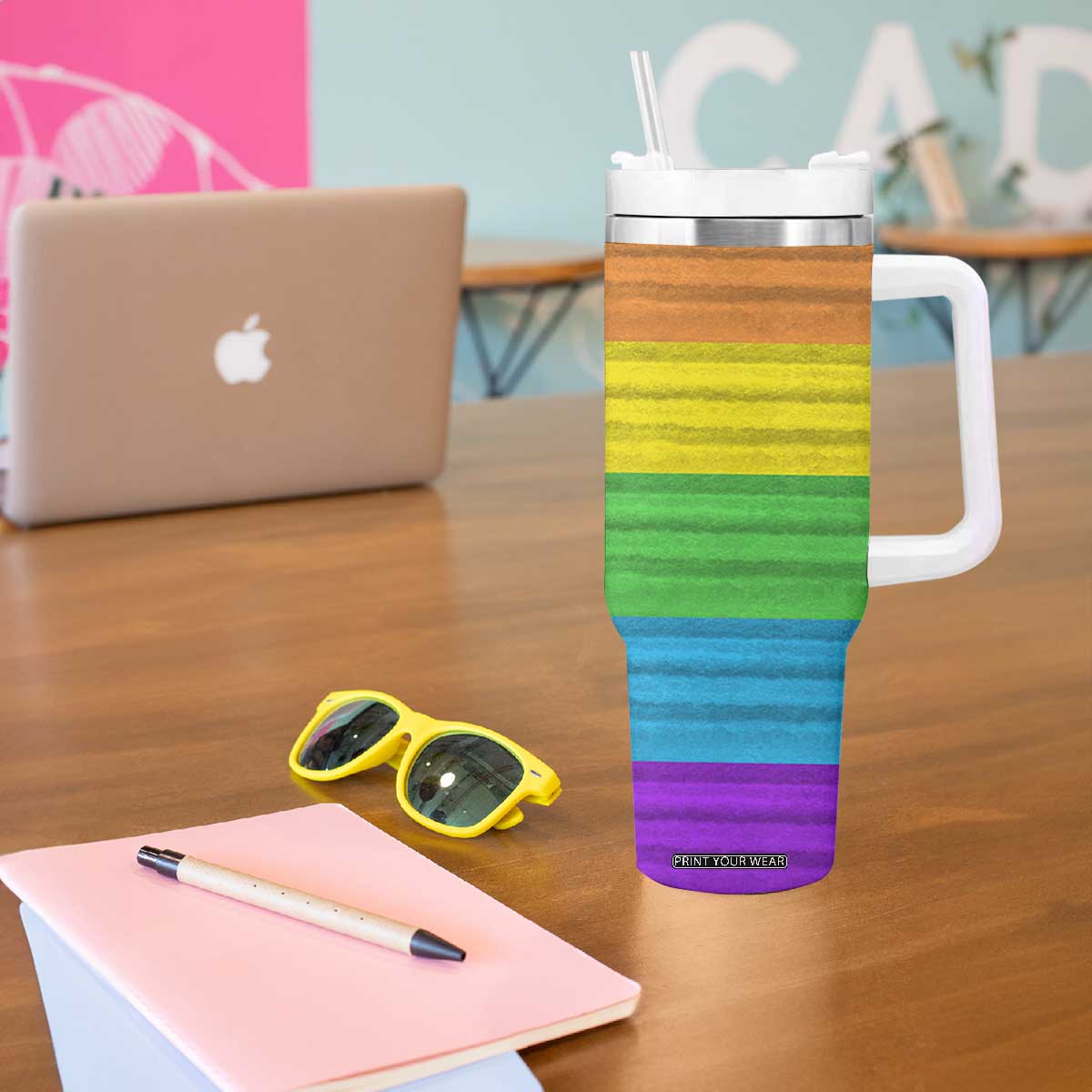 LGBTQ Pride Tumbler With Handle Kiss Whoever The Fuck You Want LGBT Rainbow Flag TB10 Print Your Wear