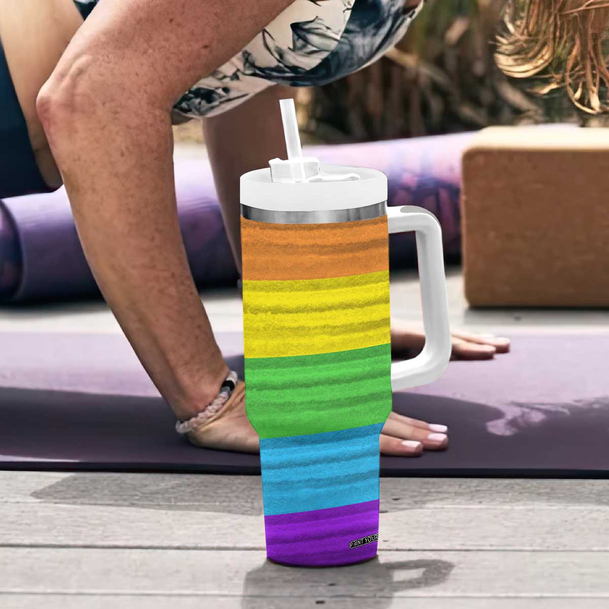 LGBTQ Pride Tumbler With Handle Kiss Whoever The Fuck You Want LGBT Rainbow Flag TB10 Print Your Wear