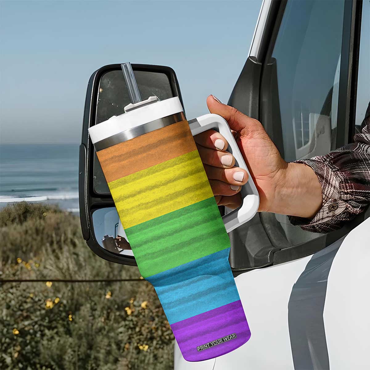 LGBTQ Pride Tumbler With Handle Kiss Whoever The Fuck You Want LGBT Rainbow Flag TB10 Print Your Wear